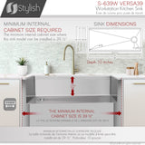 STYLISH 39 inch Ledge Workstation Single Bowl Undermount 16 Gauge Stainless Steel Kitchen Sink with Built in Accessories