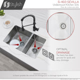 28 in Undermount Double Bowl Kitchen Sink, 18 Gauge Stainless Steel with Standard Strainers, by Stylish Sevilla