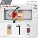 STYLISH 45 inch Ledge Workstation Single Bowl Undermount 16 Gauge Stainless Steel Kitchen Sink with Built in Accessories