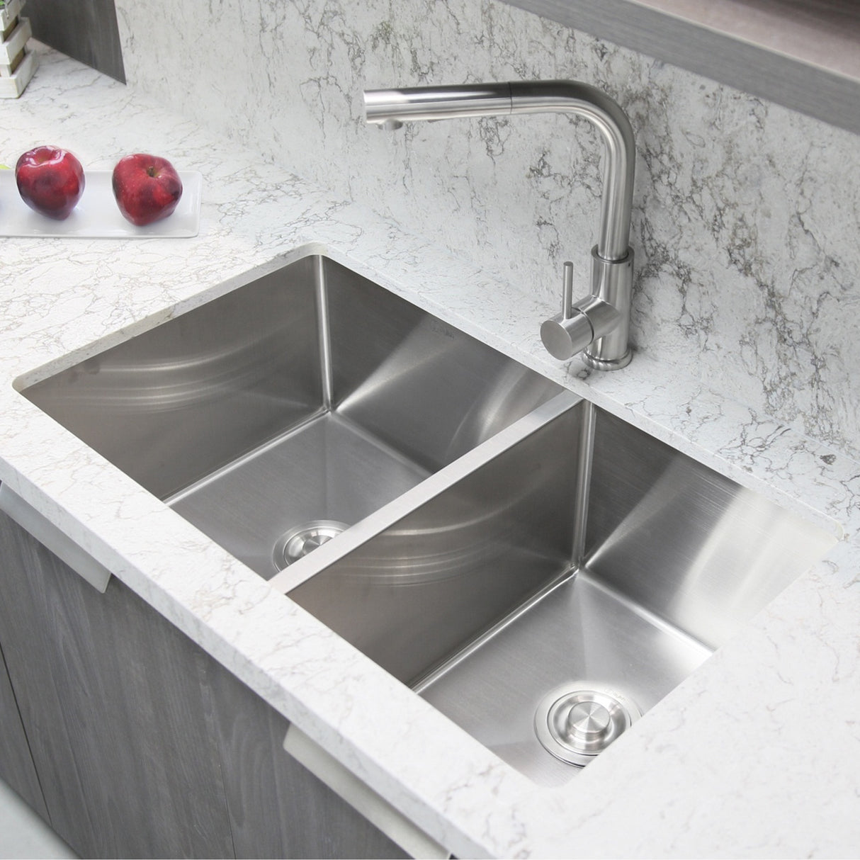 STYLISH 33 inch Double Bowl 60/40 Reversible Undermount 16G Stainless Steel Kitchen Sink