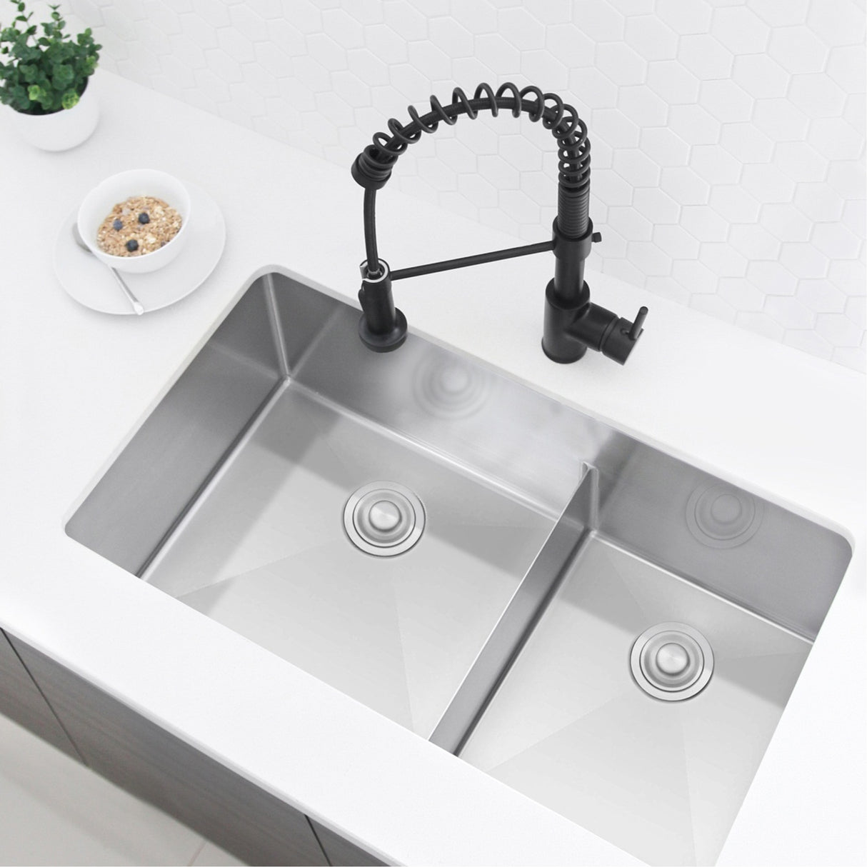 STYLISH 32 inch Low Divider 60-40 Double Bowl Undermount Stainless Steel Kitchen Sink