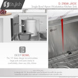 STYLISH 30 inch Farmhouse Single Bowl Stainless Steel Apron Kitchen Sink