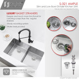 STYLISH 32 inch Slim Low Divider Double Bowl Undermount Stainless Steel Kitchen Sink