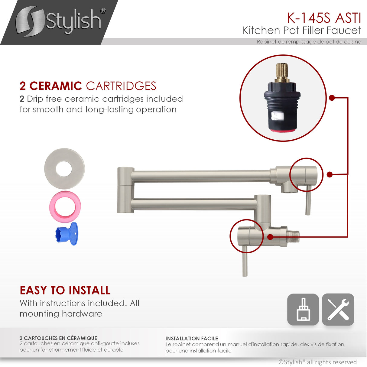 STYLISH Wall Mount Pot Filler Folding Stretchable with Single Hole Two Handles