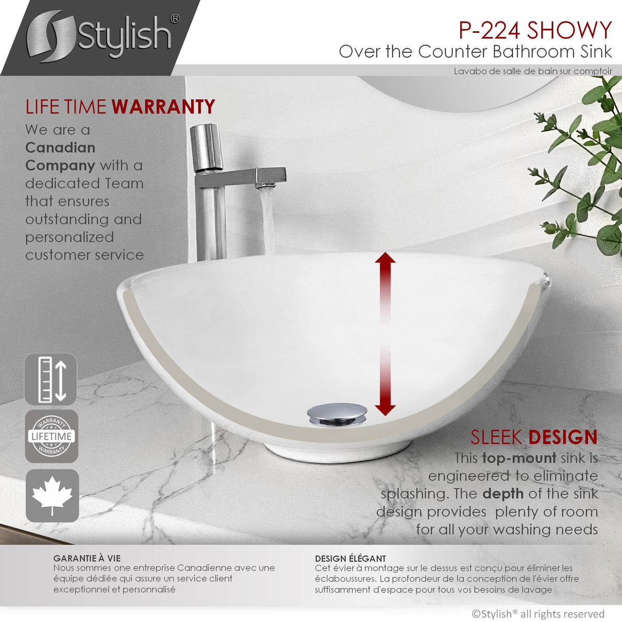 STYLISH 16 inch White Round Ceramic Vessel Bathroom Sink