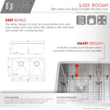STYLISH 32 inch Low Divider 60-40 Double Bowl Undermount Stainless Steel Kitchen Sink