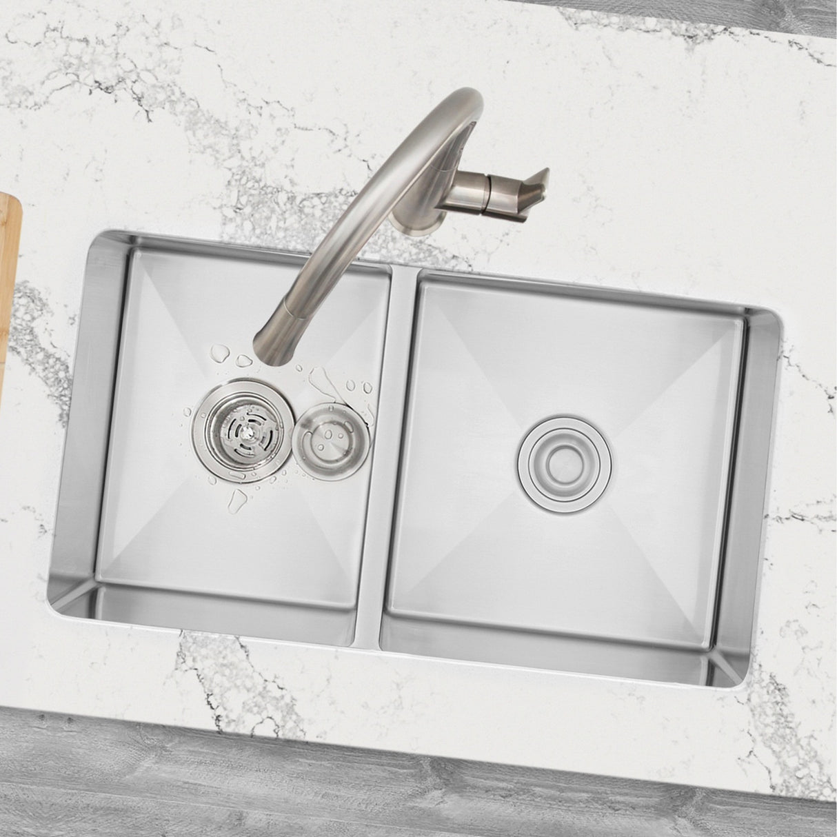 STYLISH 33 inch Double Bowl 60/40 Reversible Undermount 16G Stainless Steel Kitchen Sink