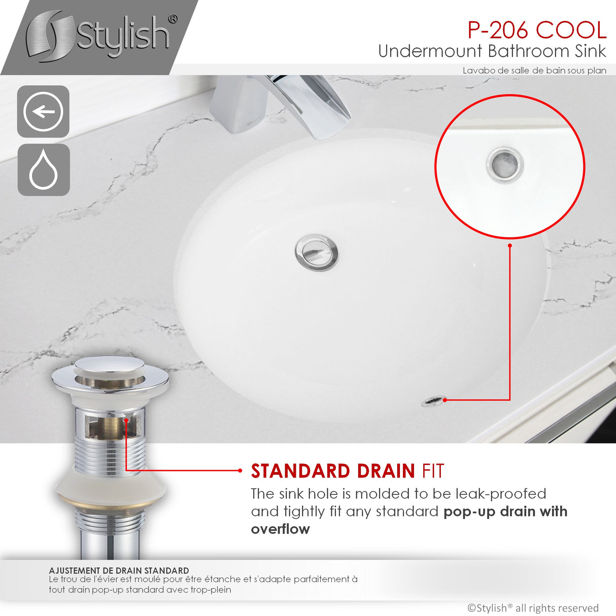 STYLISH 19 inch Oval Undermount Bathroom Sink with Overflow