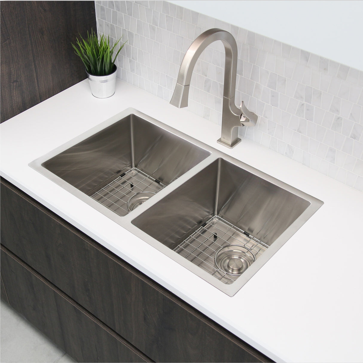 STYLISH 30 inch Double Bowl Undermount and Drop-in Stainless Steel Kitchen Sink