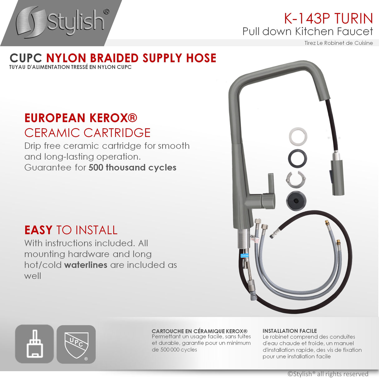 STYLISH Kitchen Sink Faucet Single Handle Pull Down Dual Mode Lead Free