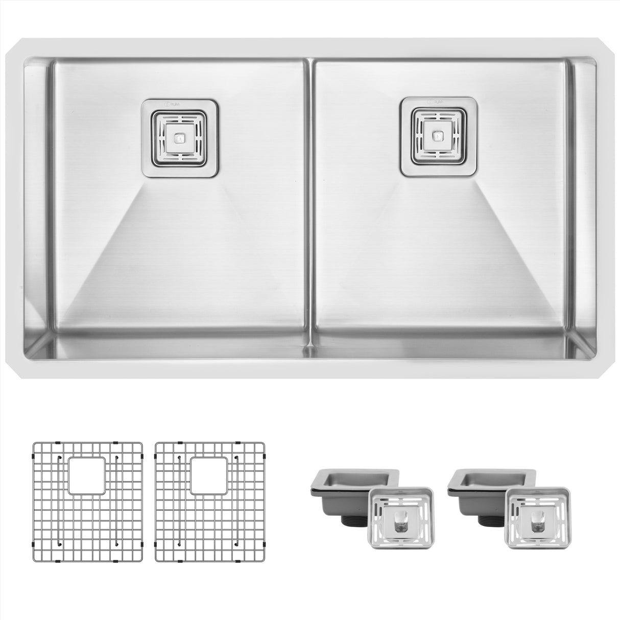 STYLISH 33 inch Slim Low Divider Double Bowl Undermount Stainless Steel Kitchen Sink