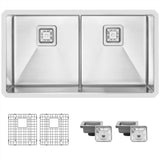 STYLISH 33 inch Slim Low Divider Double Bowl Undermount Stainless Steel Kitchen Sink