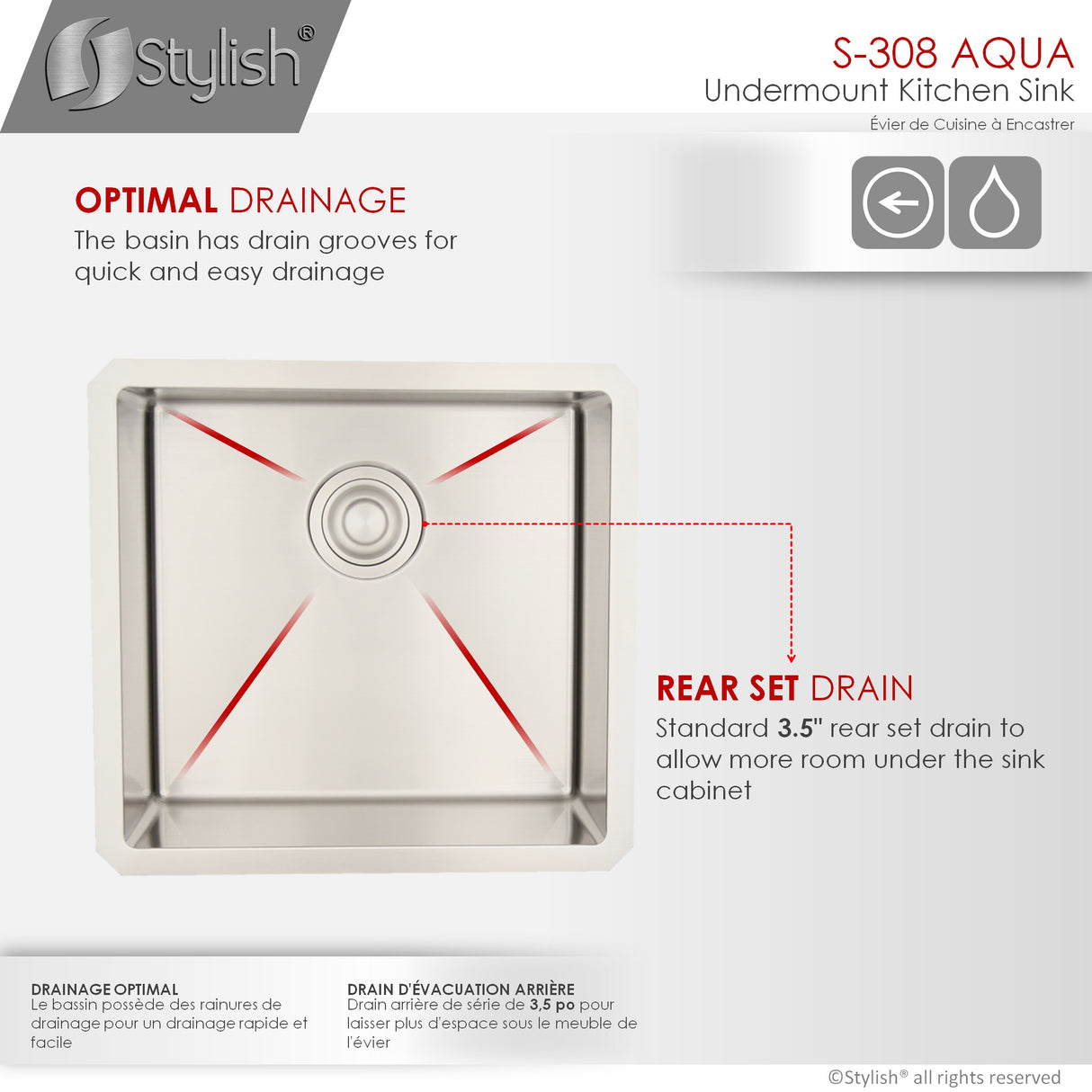 STYLISH 19 inch Single Bowl Undermount Stainless Steel Kitchen Sink Laundry