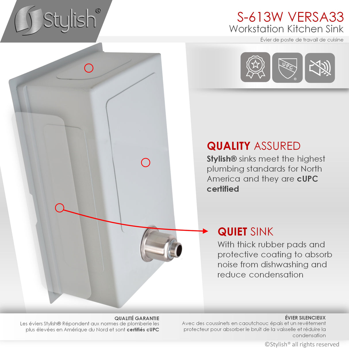 STYLISH 33 inch Workstation Single Bowl Undermount 16 Gauge Stainless Steel Kitchen Sink with Built in Accessories