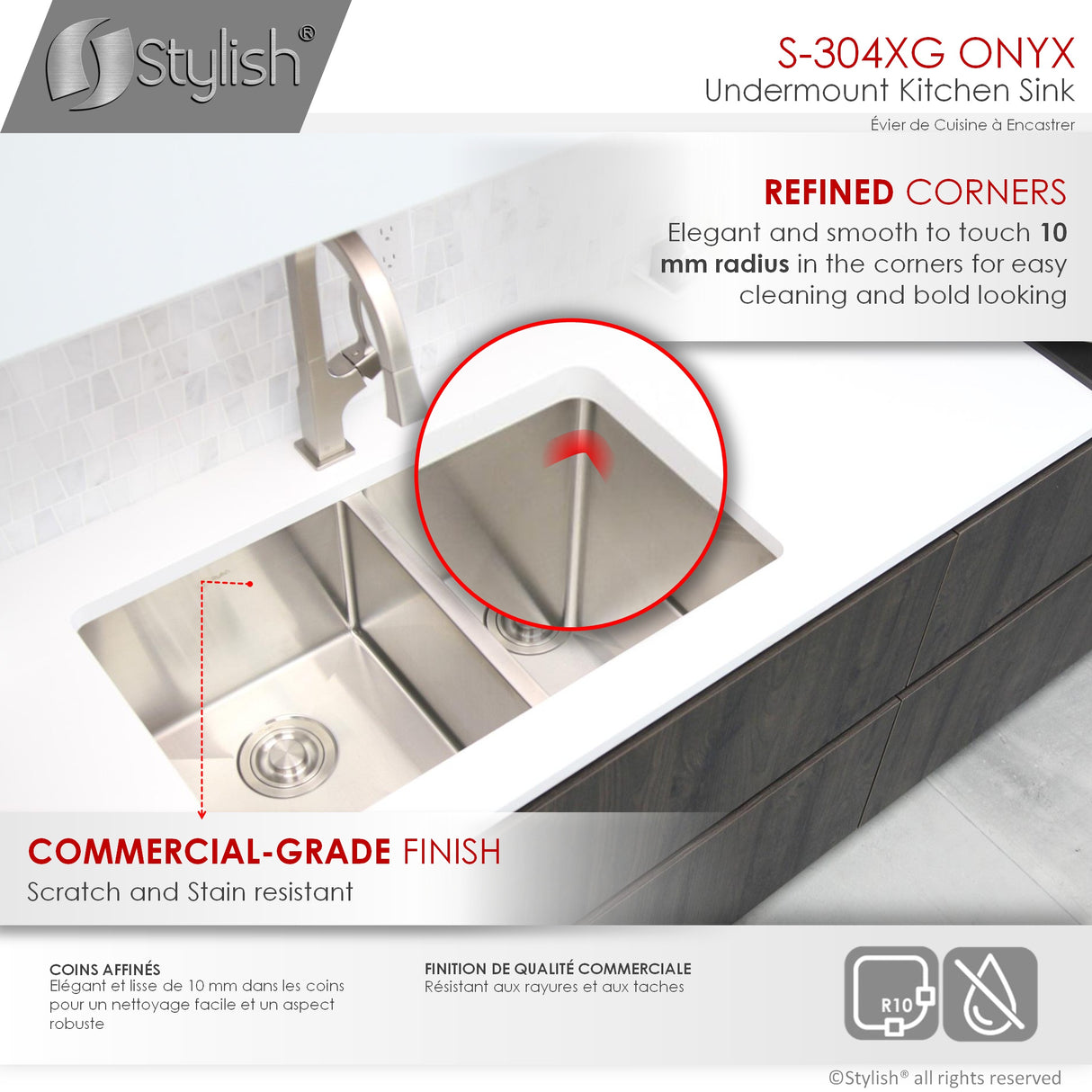 STYLISH 30 inch Double Bowl Undermount Stainless Steel Kitchen Sink