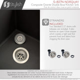 STYLISH 27 inch Dual Mount 60/40 Double Bowl Composite Granite Kitchen Sink with Strainer