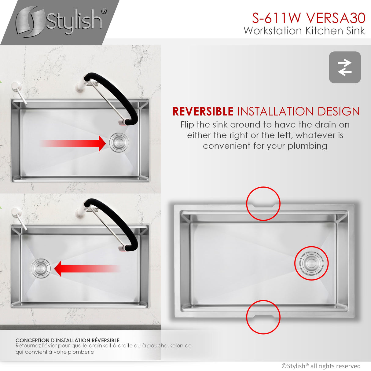 STYLISH 30 inch Workstation Single Bowl Undermount 16 Gauge Stainless Steel Kitchen Sink with Built in Accessories