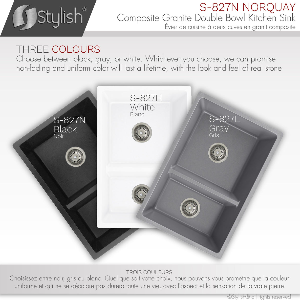 STYLISH 27 inch Dual Mount 60/40 Double Bowl Composite Granite Kitchen Sink with Strainer