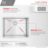 STYLISH 23 inch Single Bowl Undermount Stainless Steel Kitchen Sink