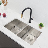 STYLISH 28 inch Double Bowl Dual mount 18G Stainless Steel Kitchen Sink with Grids and Strainers