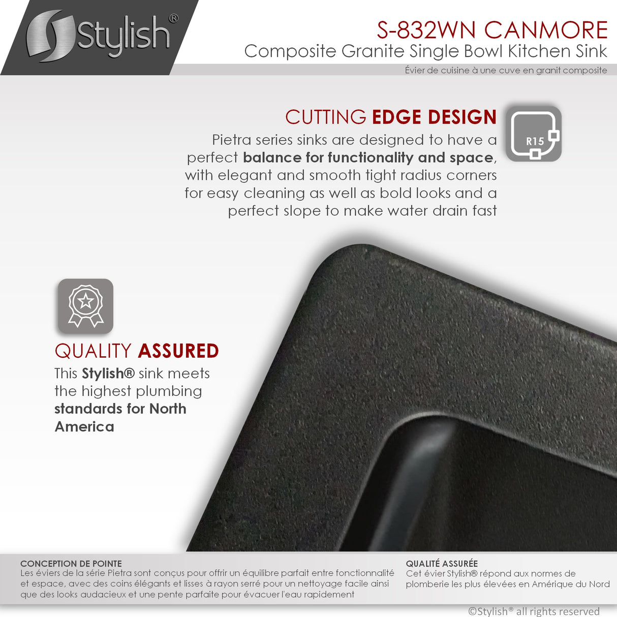 STYLISH 32 inch Dual Mount Workstation Single Bowl Composite Granite Kitchen Sink with Built in Accessories