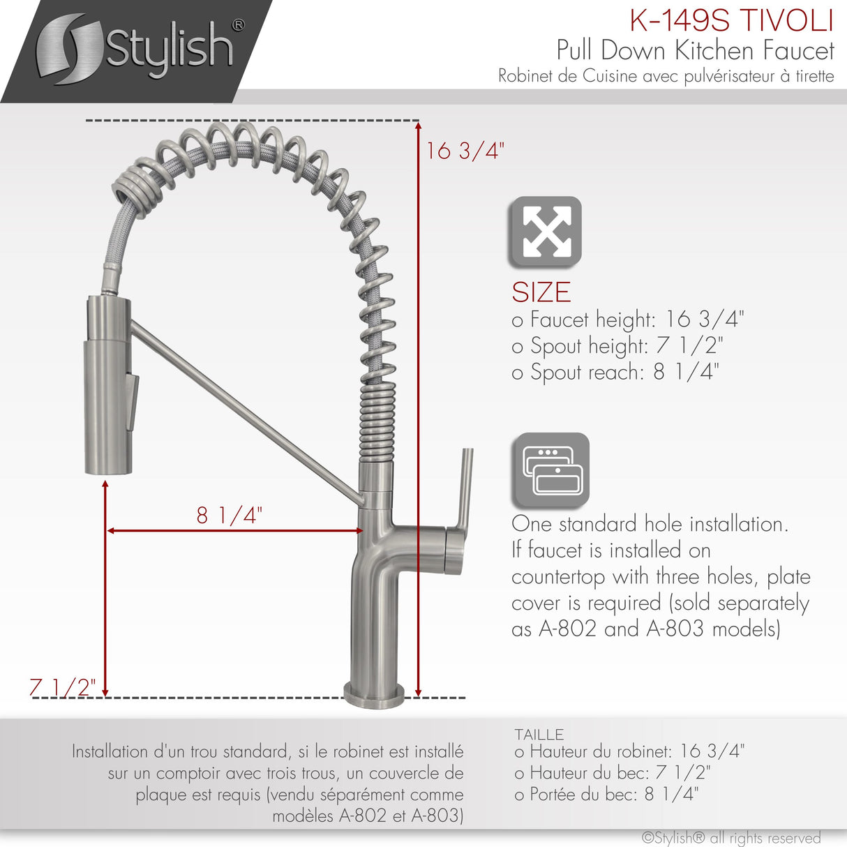 STYLISH Kitchen Sink Faucet Single Handle Pull Down Dual Mode