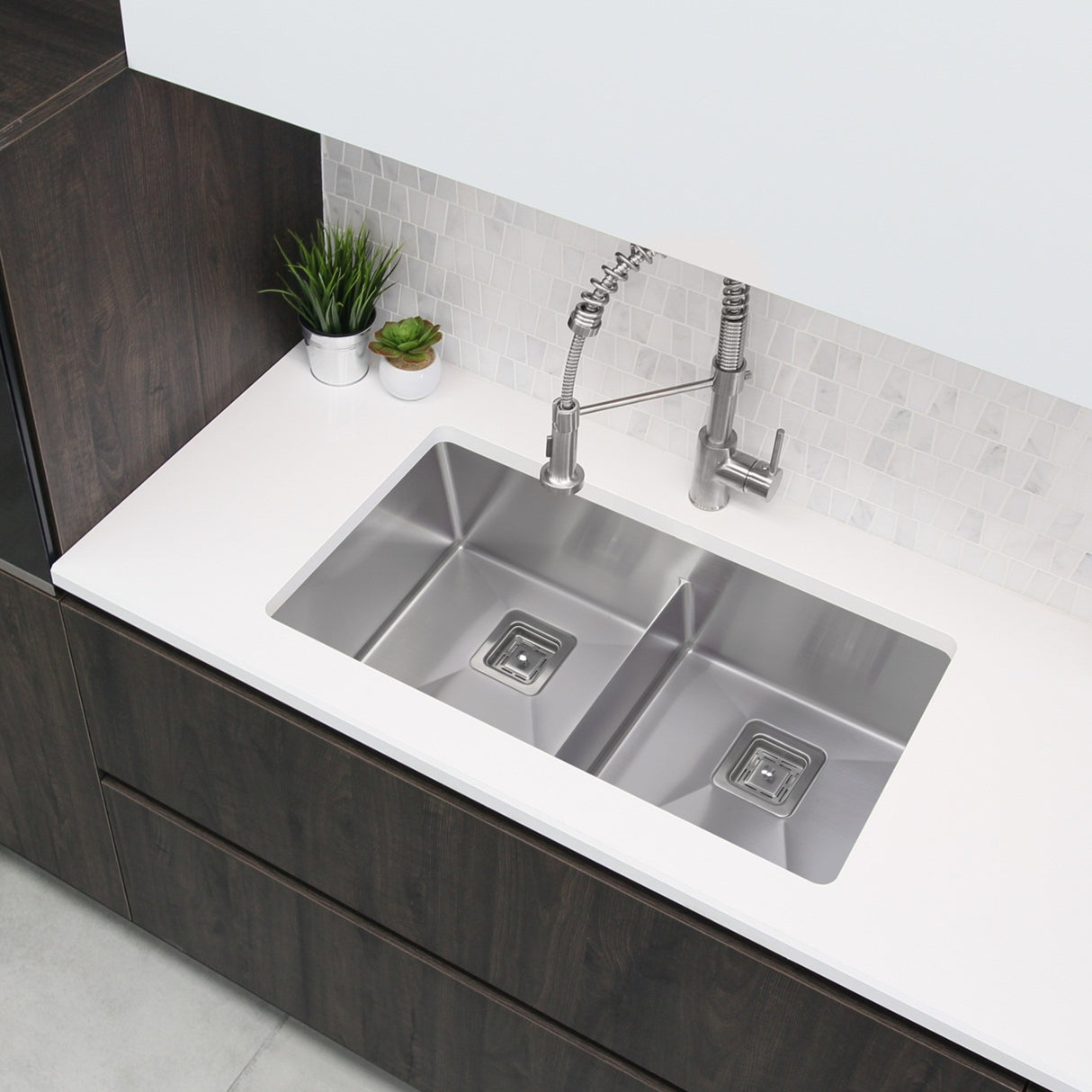 STYLISH 33 inch Slim Low Divider Double Bowl Undermount Stainless Steel Kitchen Sink