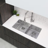 STYLISH 33 inch Slim Low Divider Double Bowl Undermount Stainless Steel Kitchen Sink