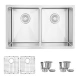 STYLISH 28 inch Double Bowl Dual mount 18G Stainless Steel Kitchen Sink with Grids and Strainers