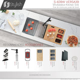 STYLISH 39 inch Ledge Workstation Single Bowl Undermount 16 Gauge Stainless Steel Kitchen Sink with Built in Accessories