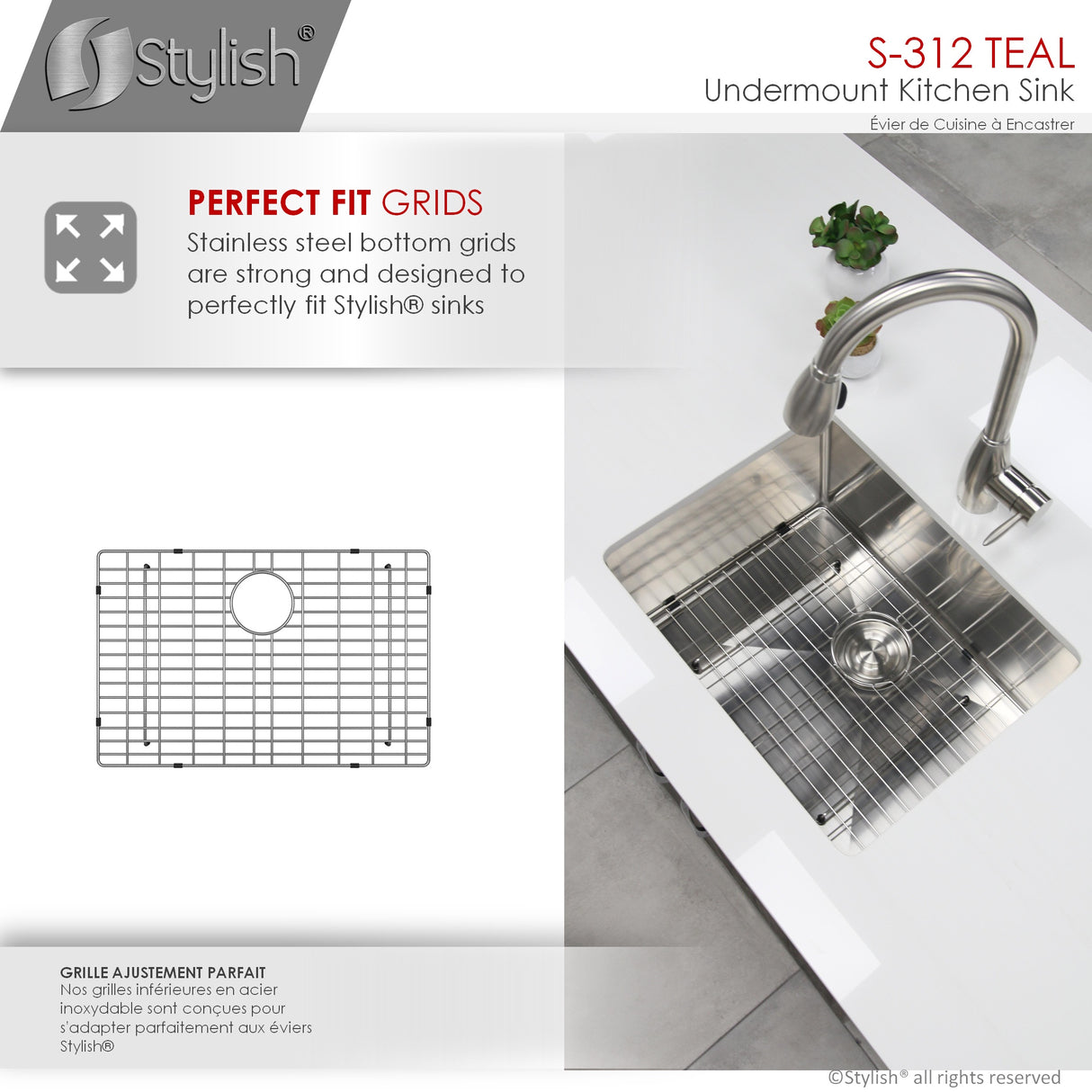 STYLISH 25 inch Single Bowl Undermount Stainless Steel Kitchen Sink