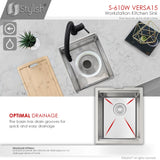 STYLISH 15 inch Workstation Single Bowl Undermount 16 Gauge Stainless Steel Kitchen Sink with Built in Accessories