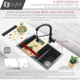 STYLISH 27 inch Dual Mount 60/40 Double Bowl Composite Granite Kitchen Sink with Strainer