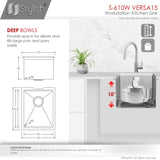 STYLISH 15 inch Workstation Single Bowl Undermount 16 Gauge Stainless Steel Kitchen Sink with Built in Accessories