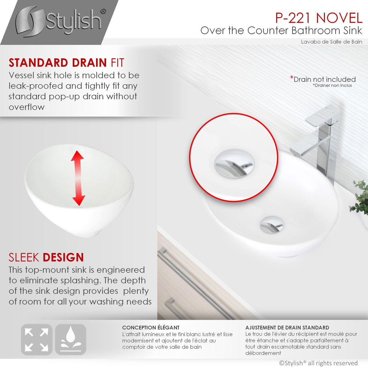 STYLISH 15 inch Oval Vessel Bathroom Sink