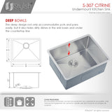 STYLISH 23 inch Single Bowl Undermount Stainless Steel Kitchen Sink