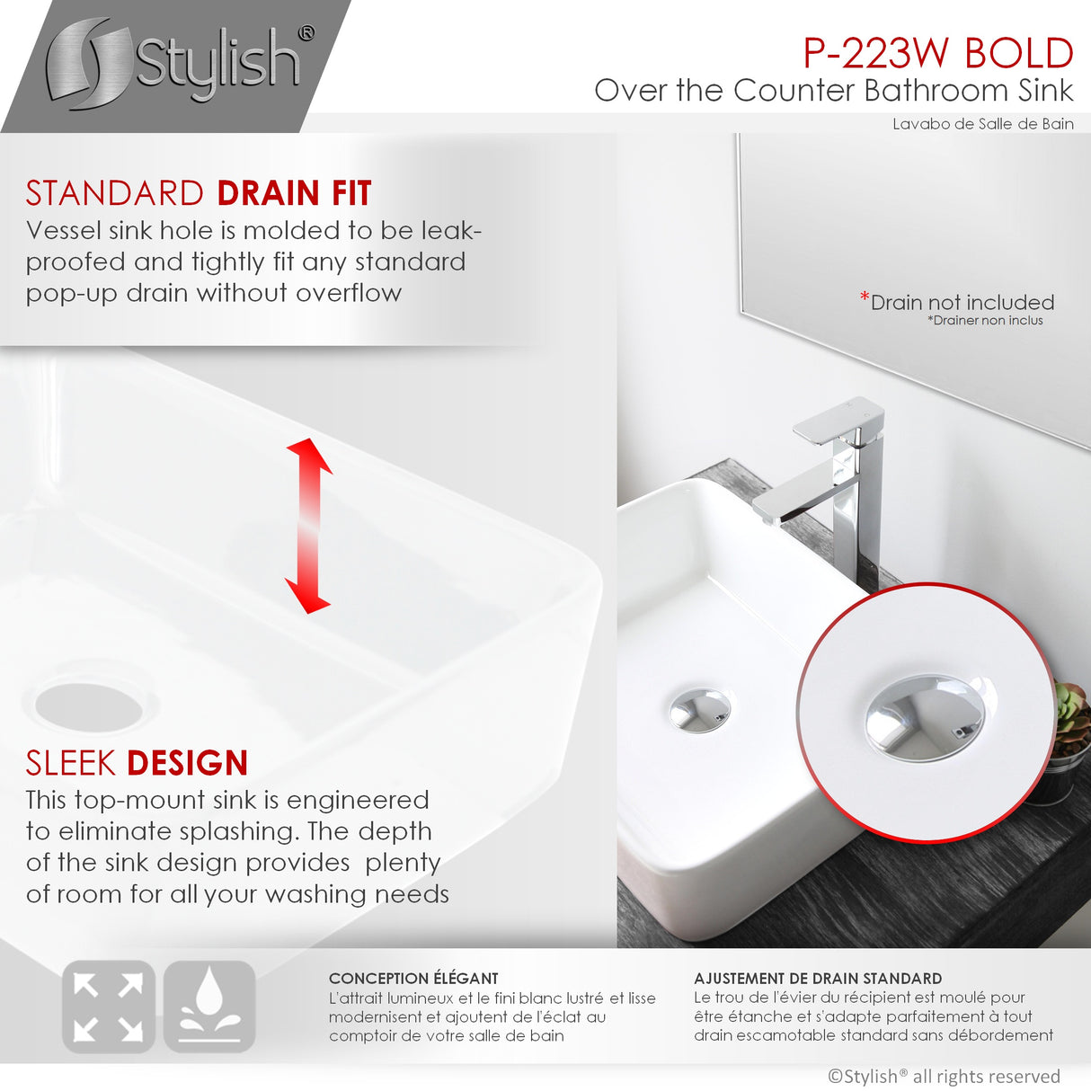 STYLISH 18 inch Rectangular Vessel Bathroom Sink