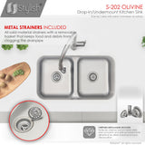 STYLISH 32 Low Divider Double Undermount and Drop-in Kitchen Sink