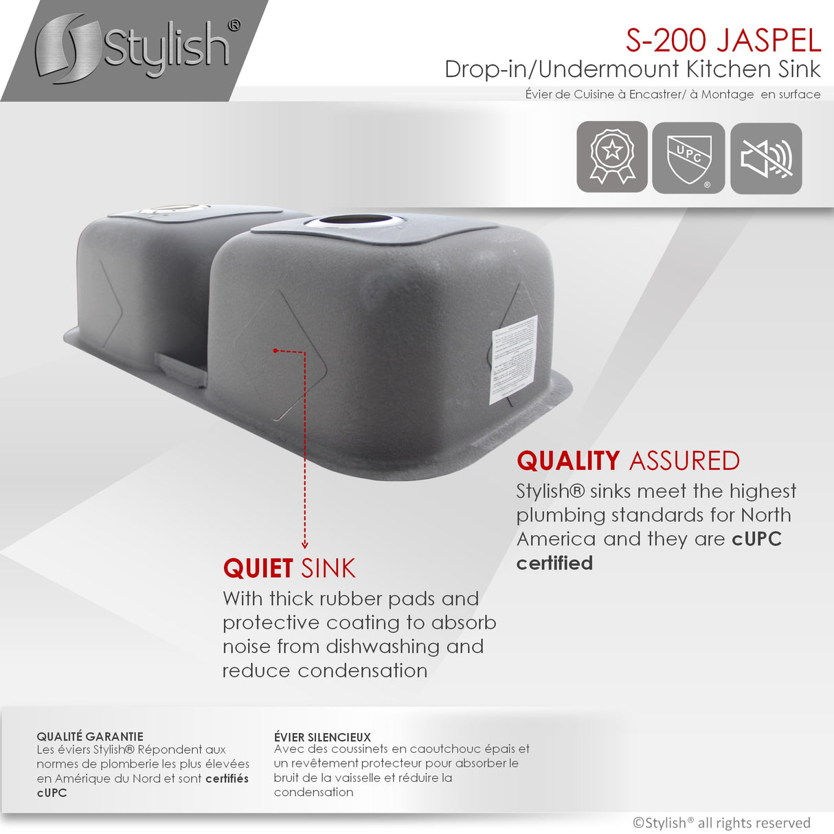 STYLISH 32 inch Double Bowl Undermount and Drop-in Kitchen Sink