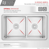 STYLISH 33 inch Double Bowl 60/40 Reversible Undermount 16G Stainless Steel Kitchen Sink