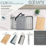 AZUNI 28"L x 18"W Single Bowl Undermount 16G Reversible Kitchen Sink with grid and Basket Strainer