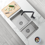 28 in Undermount Double Bowl Kitchen Sink, 18 Gauge Stainless Steel with Standard Strainers, by Stylish Sevilla