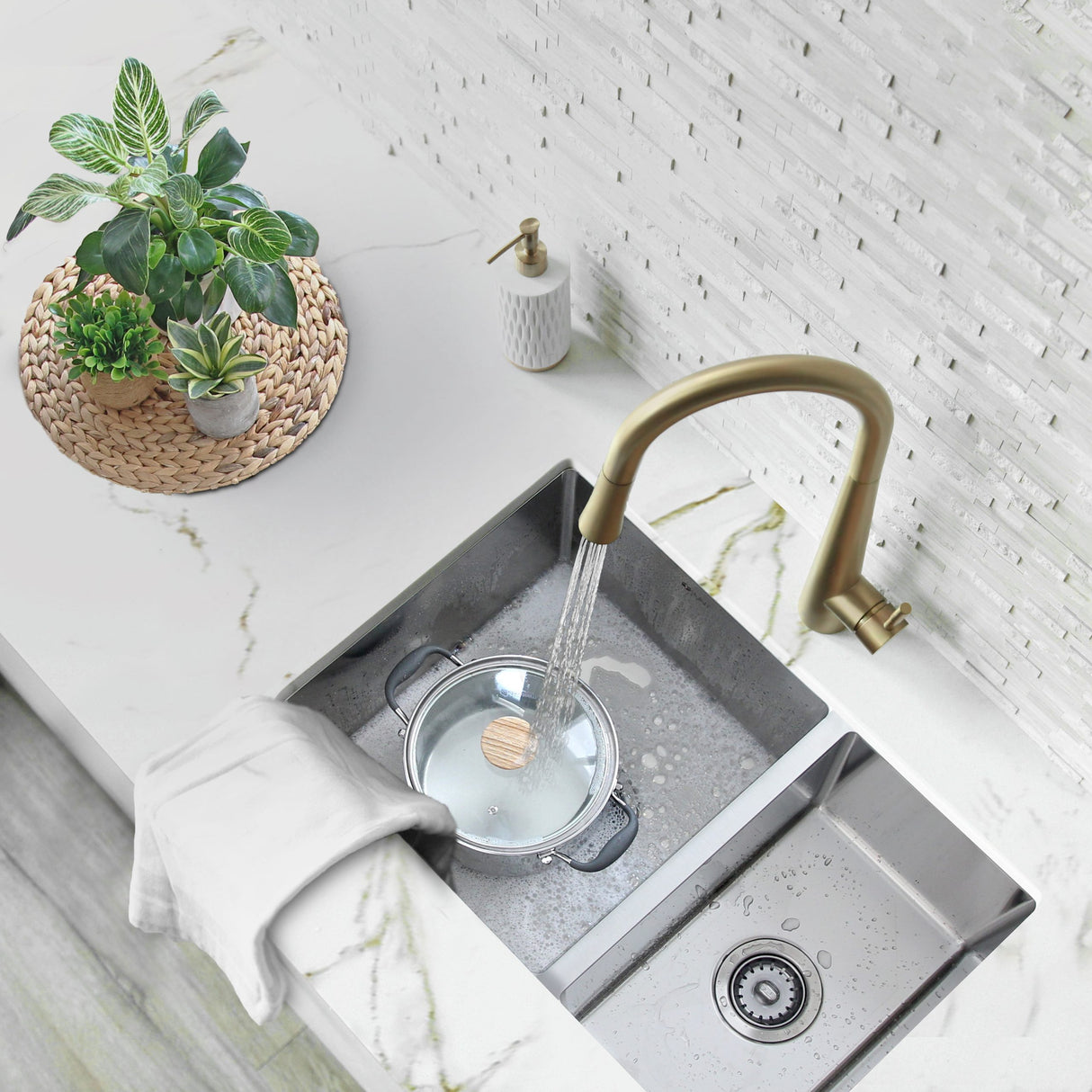 28 in Undermount Double Bowl Kitchen Sink, 18 Gauge Stainless Steel with Standard Strainers, by Stylish Sevilla