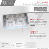 STYLISH 32 inch Slim Low Divider Double Bowl Undermount Stainless Steel Kitchen Sink