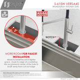 STYLISH 45 inch Ledge Workstation Single Bowl Undermount 16 Gauge Stainless Steel Kitchen Sink with Built in Accessories