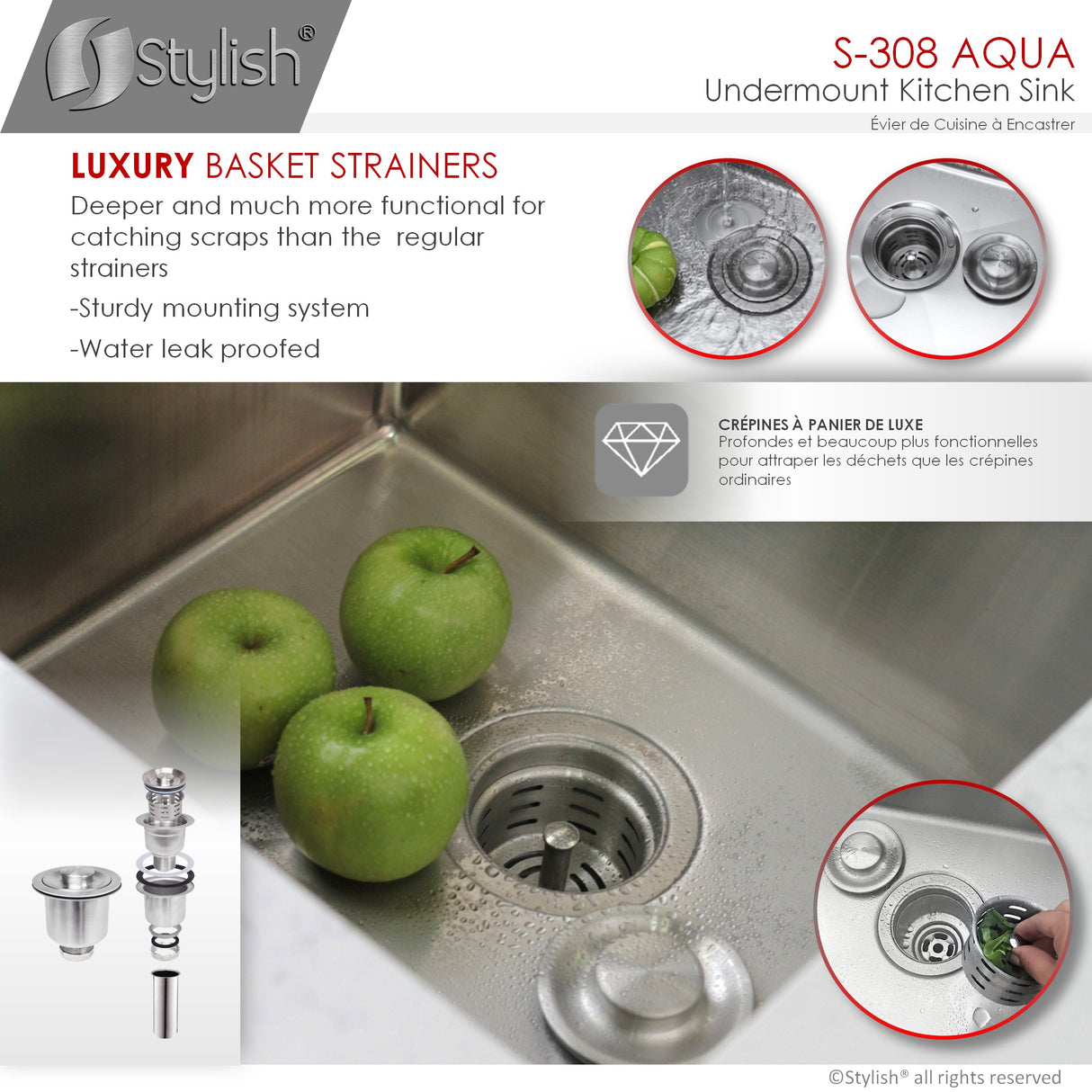 STYLISH 19 inch Single Bowl Undermount Stainless Steel Kitchen Sink Laundry
