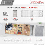 STYLISH 45 inch Ledge Workstation Single Bowl Undermount 16 Gauge Stainless Steel Kitchen Sink with Built in Accessories