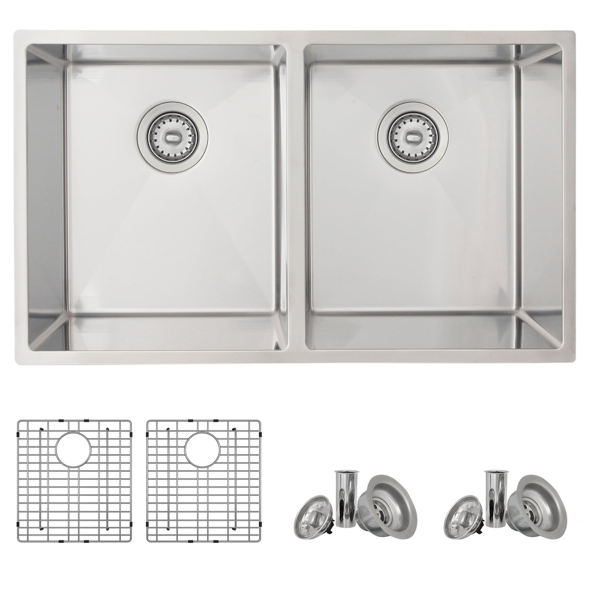 Azuni 32 L X 18 W-inches Double Basin Undermount Kitchen Sink With Grids and Basket Strainers