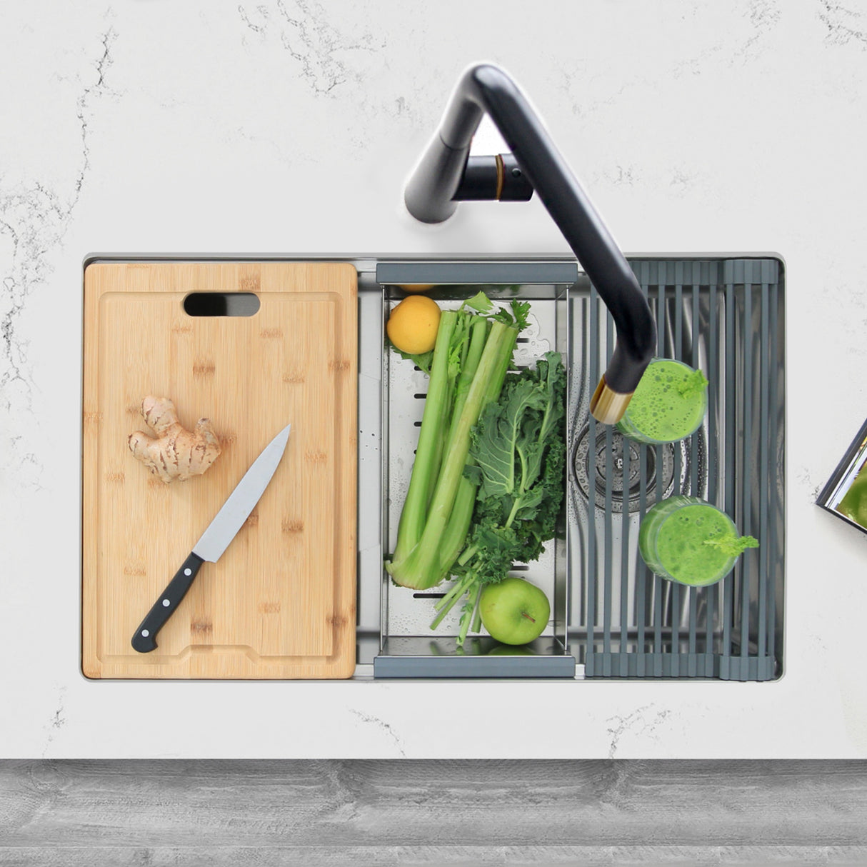 STYLISH 30 inch Workstation Single Bowl Undermount 16 Gauge Stainless Steel Kitchen Sink with Built in Accessories