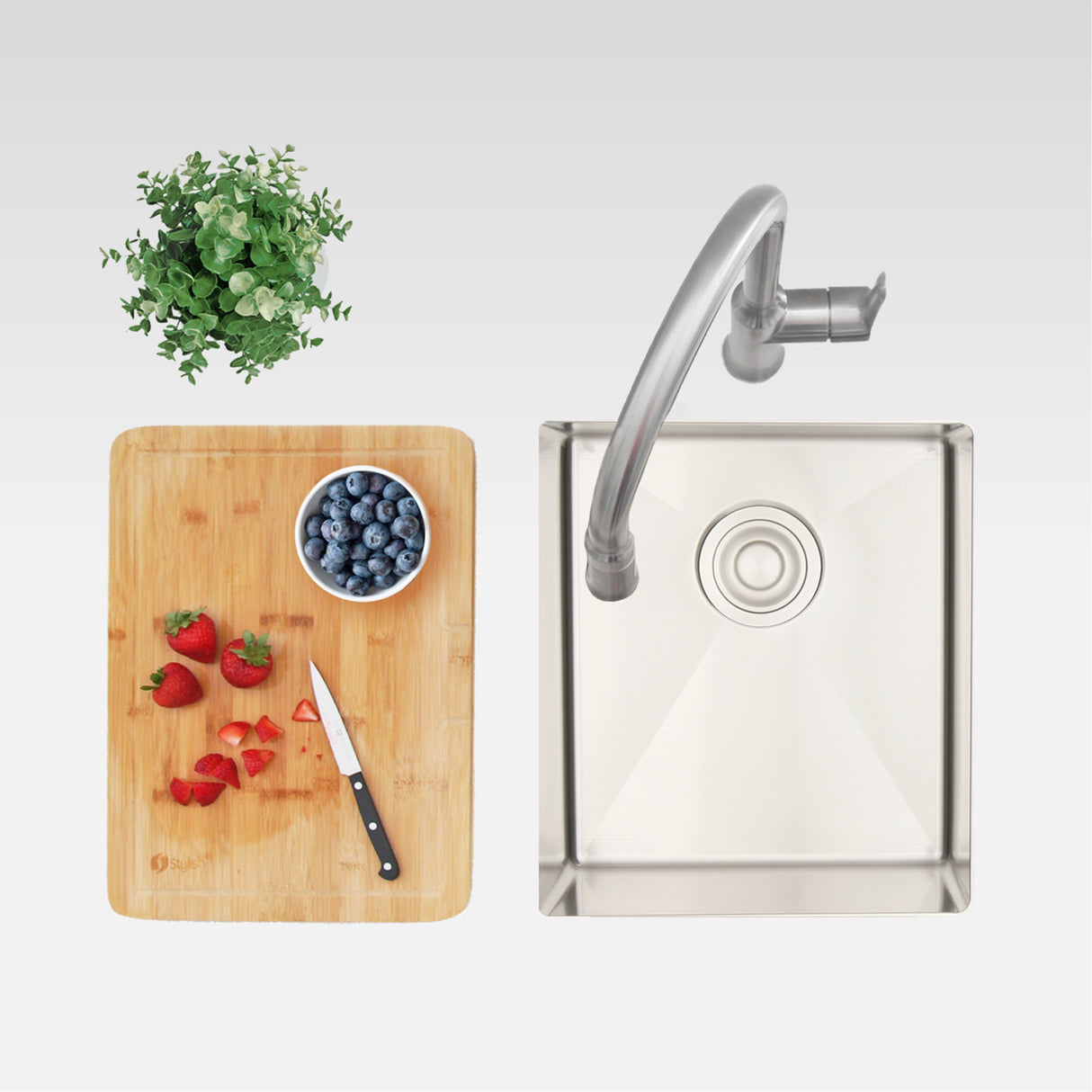 STYLISH 16 inch Single Bowl Undermount Stainless Steel Kitchen Sink Laundry